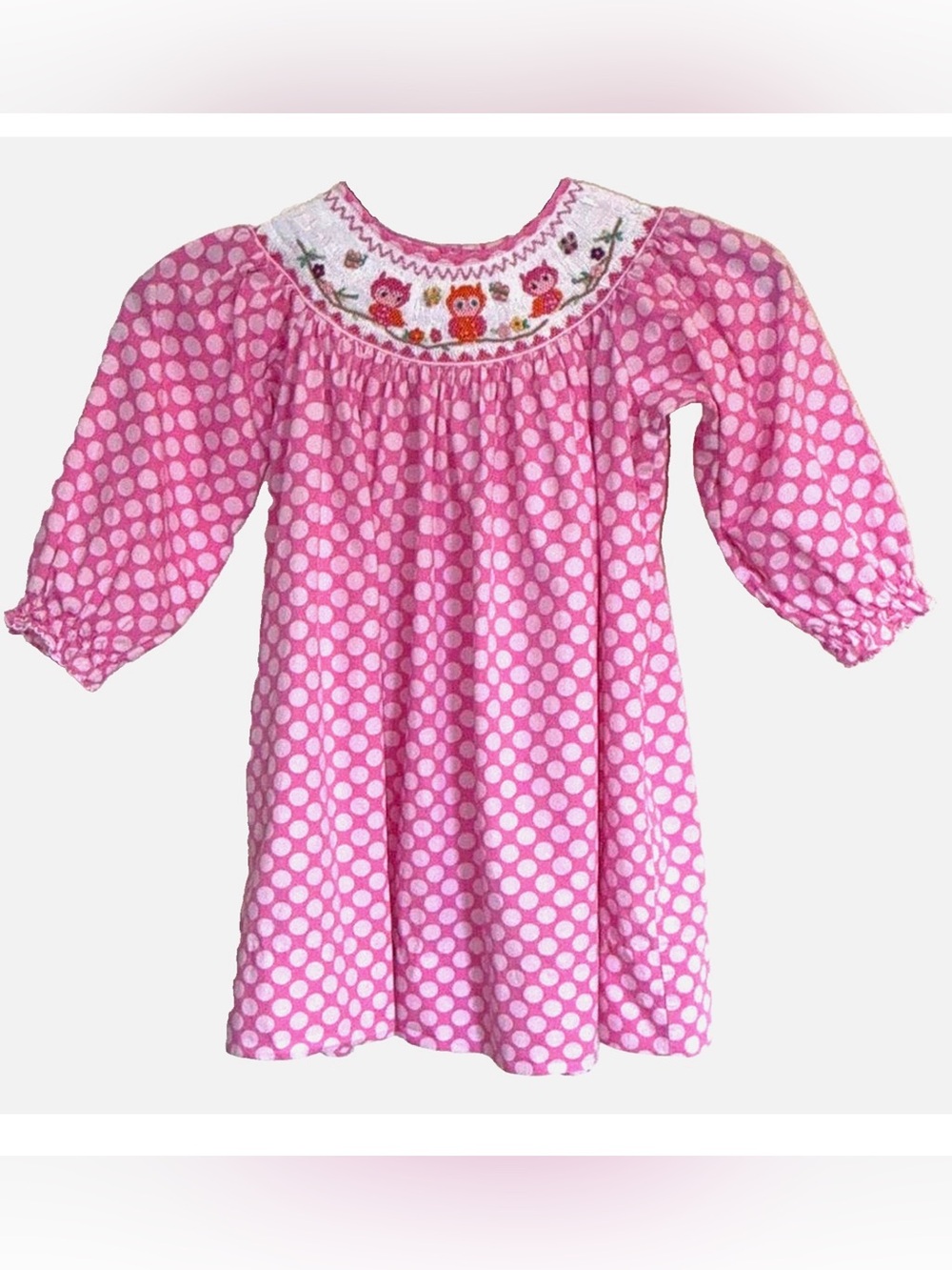 Marmellata Girls Smocked Owl Dress 3T Pink Polka Dot Boutique Dress